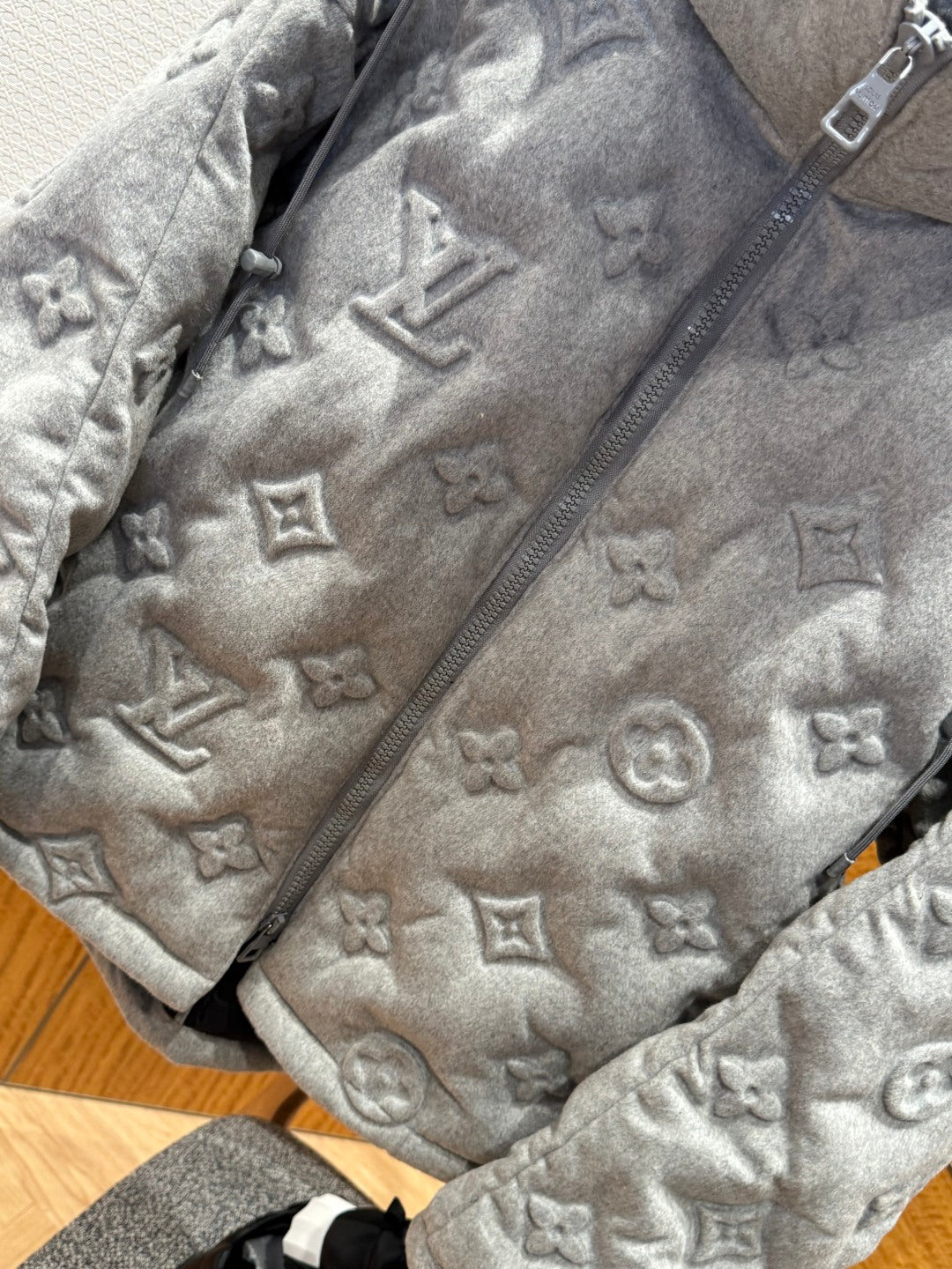 Louis Vuitton Show Full-Print Embossed Gray Logo Down  Winter Jacket