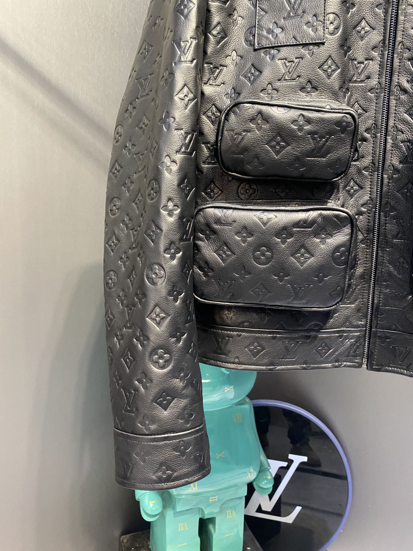 Louis Vuitton Monogram-Embossed Utility Leather Jacket – Black