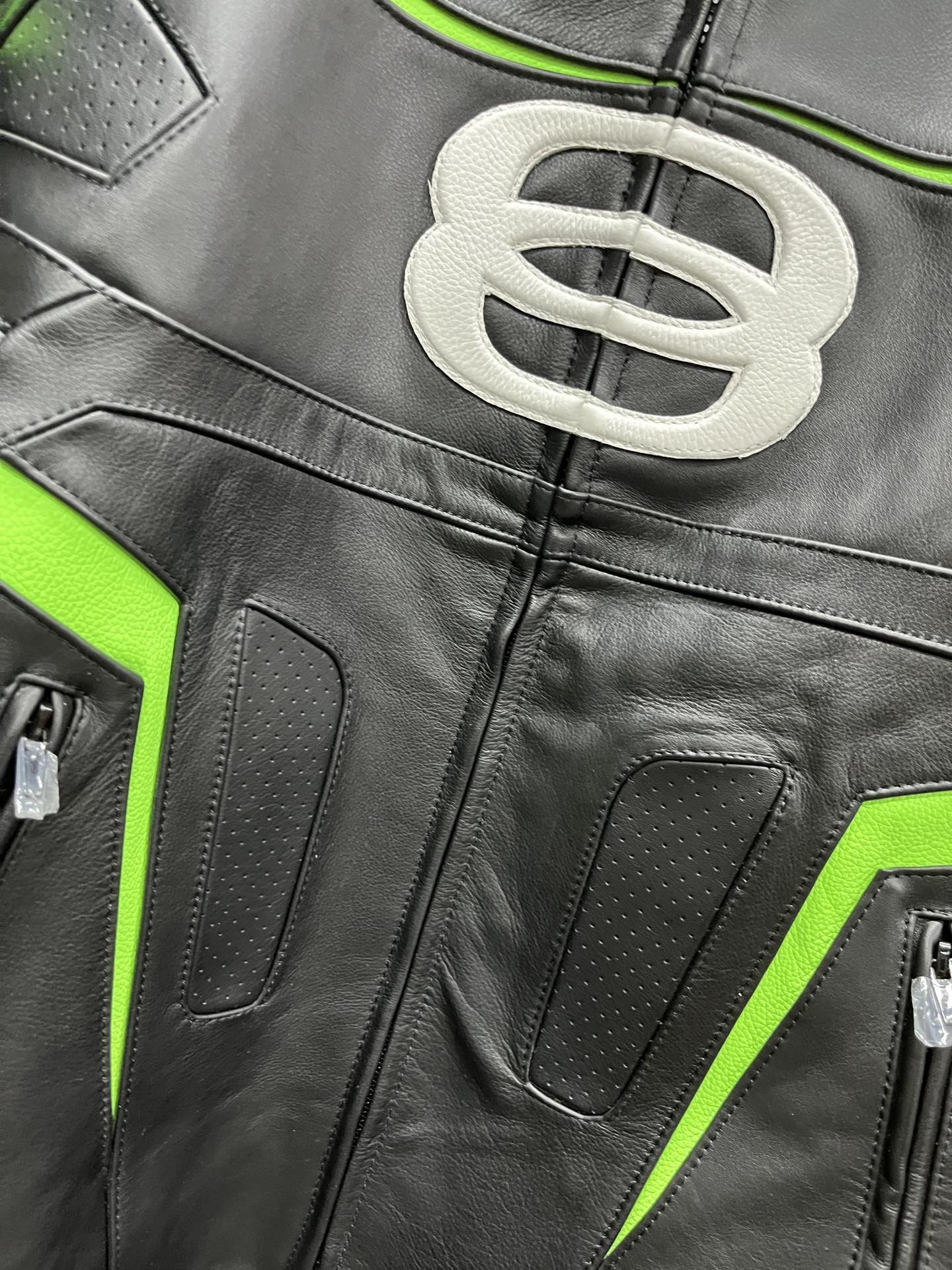 Balenciaga Oversized Leather Bikers Jacket – Jet Black / Neon