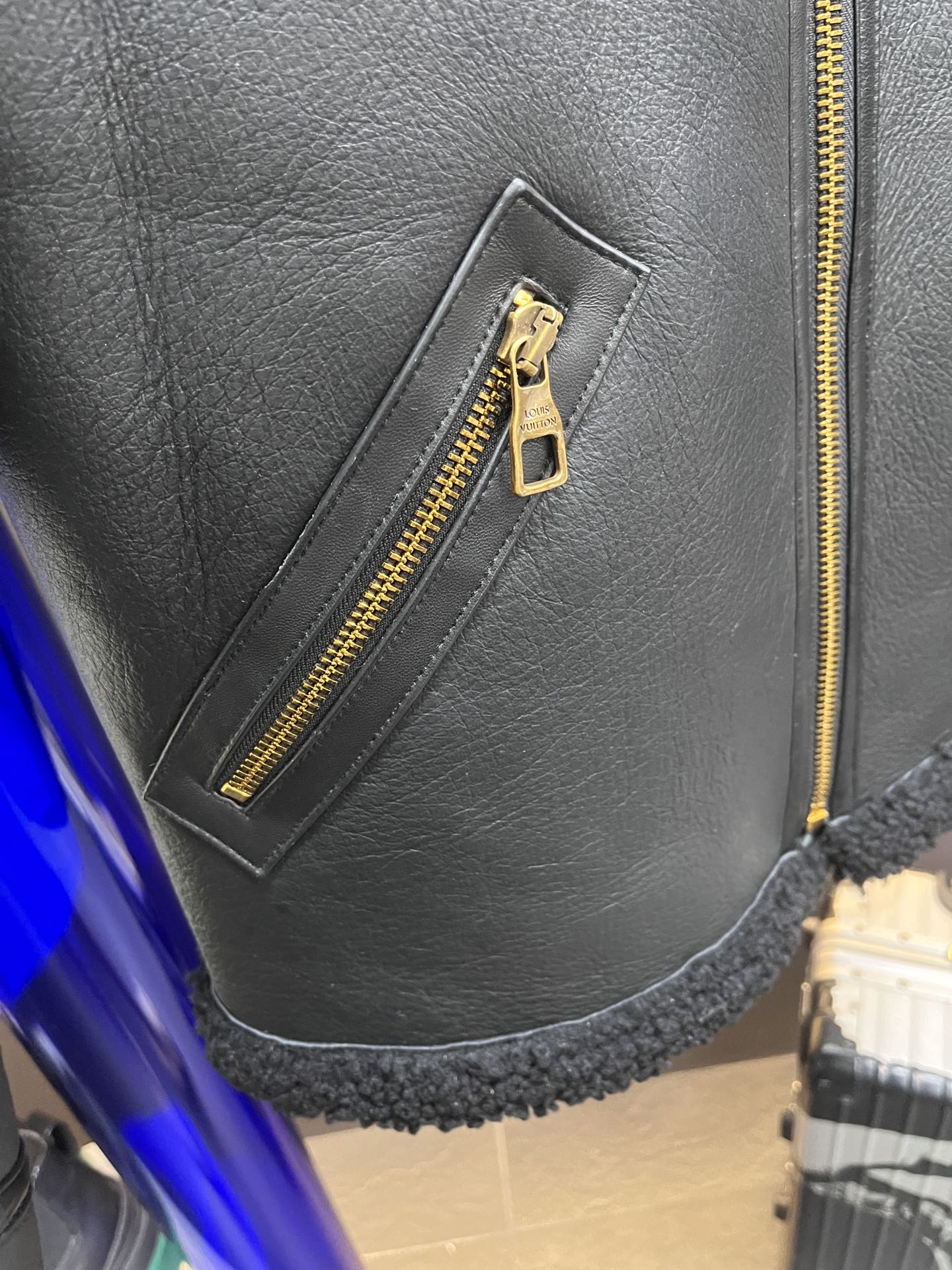 Louis Vuitton Black Monogram Shearling Leather Winter Jacket For Sale