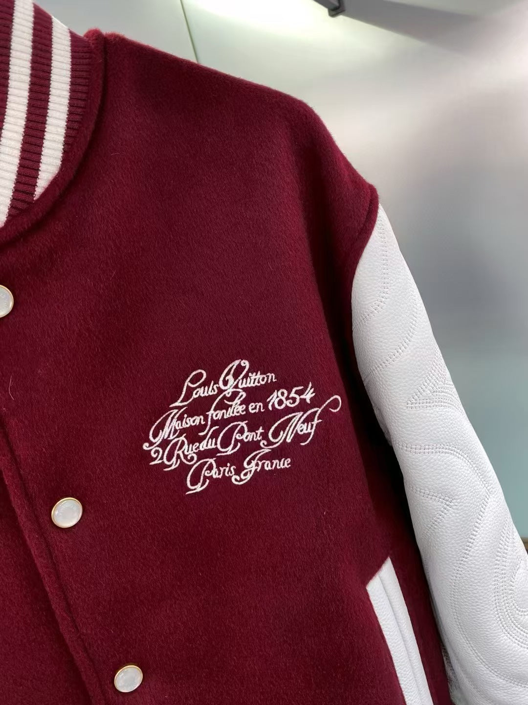 Louis Vuitton Embroidered Calfskin Varsity Jacket – Bordeaux Monogram Quilted Sleeves