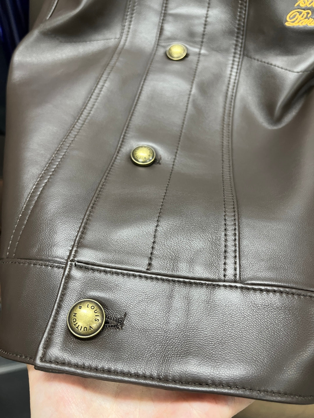 Louis Vuitton Embellished Leather Trucker Jacket – Dark Brown