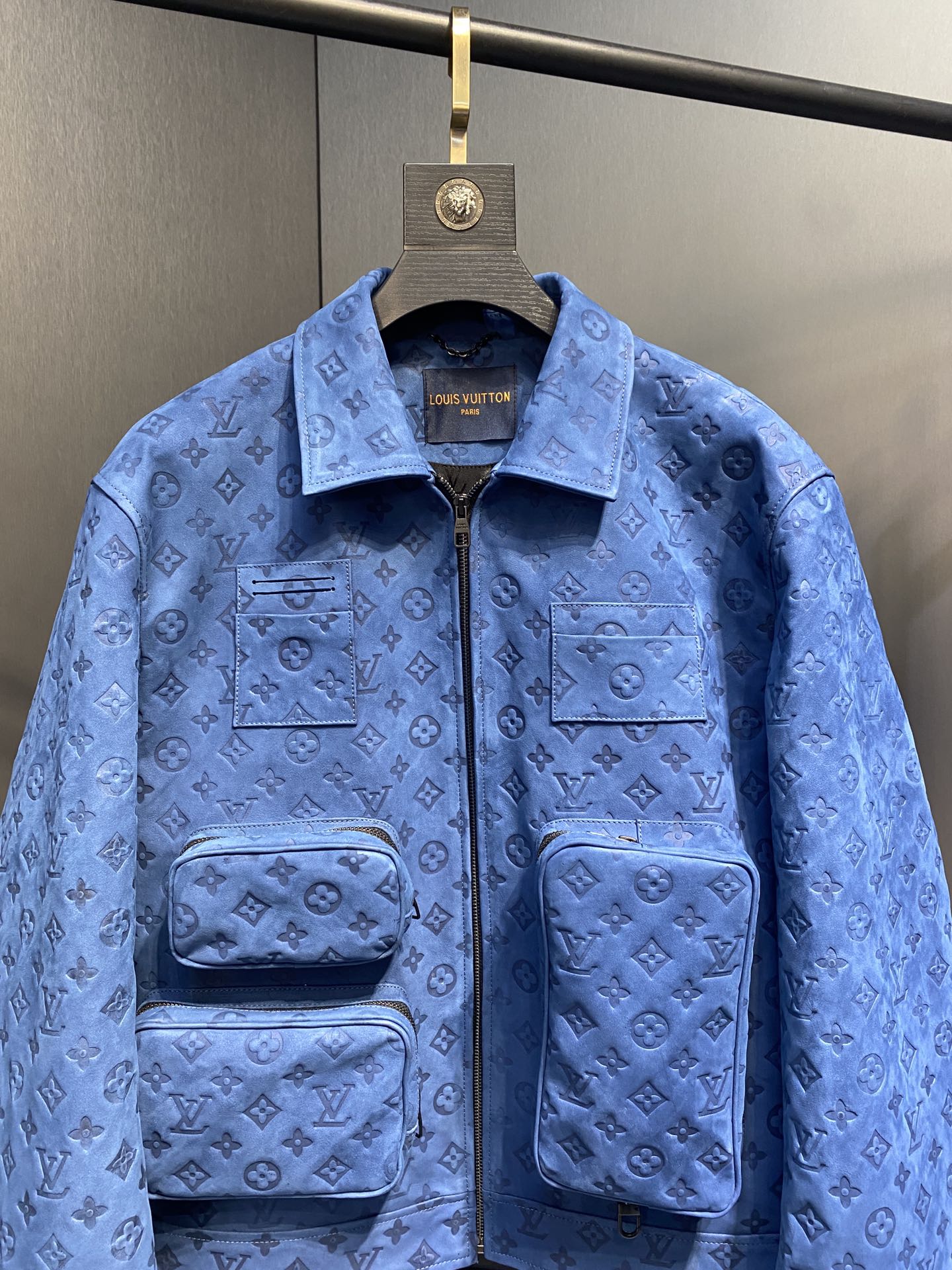 Louis Vuitton Monogram-Embossed Leather Utility Jacket – Light Blue