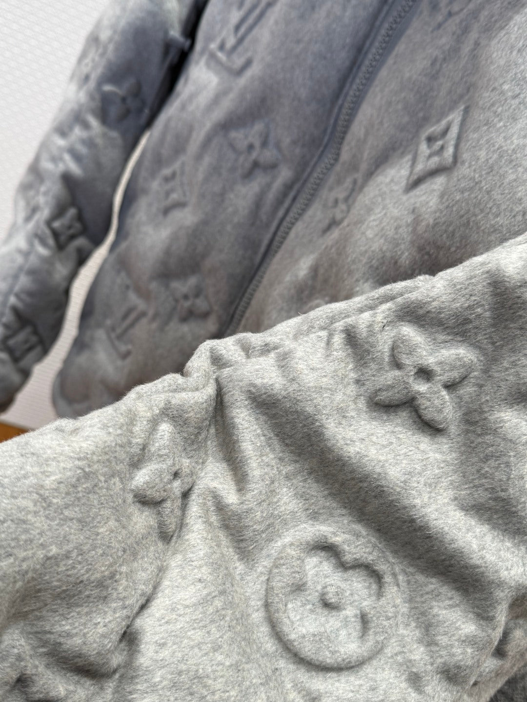 Louis Vuitton Show Full-Print Embossed Gray Logo Down  Winter Jacket