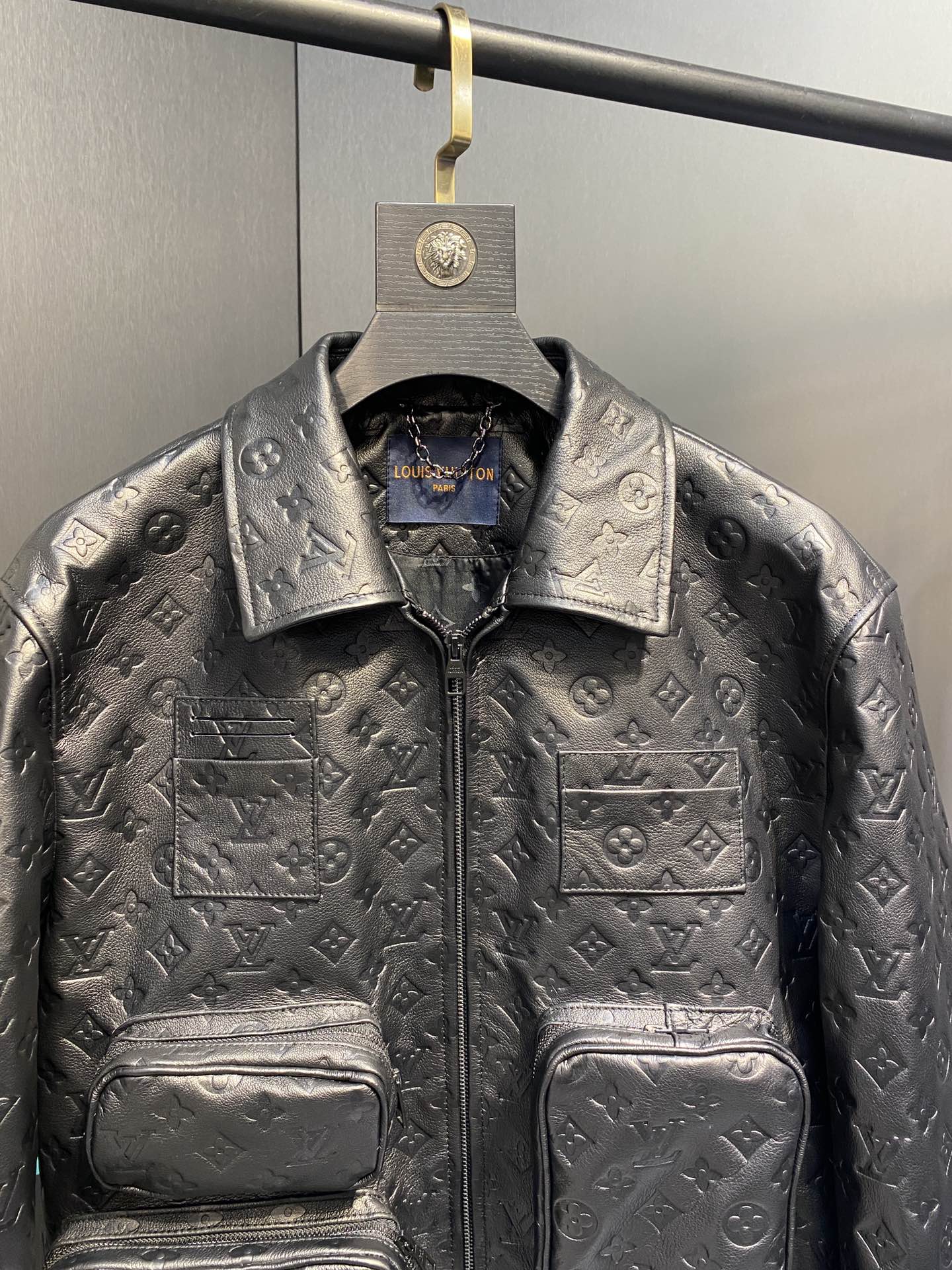 Louis Vuitton Monogram-Embossed Utility Leather Jacket – Black