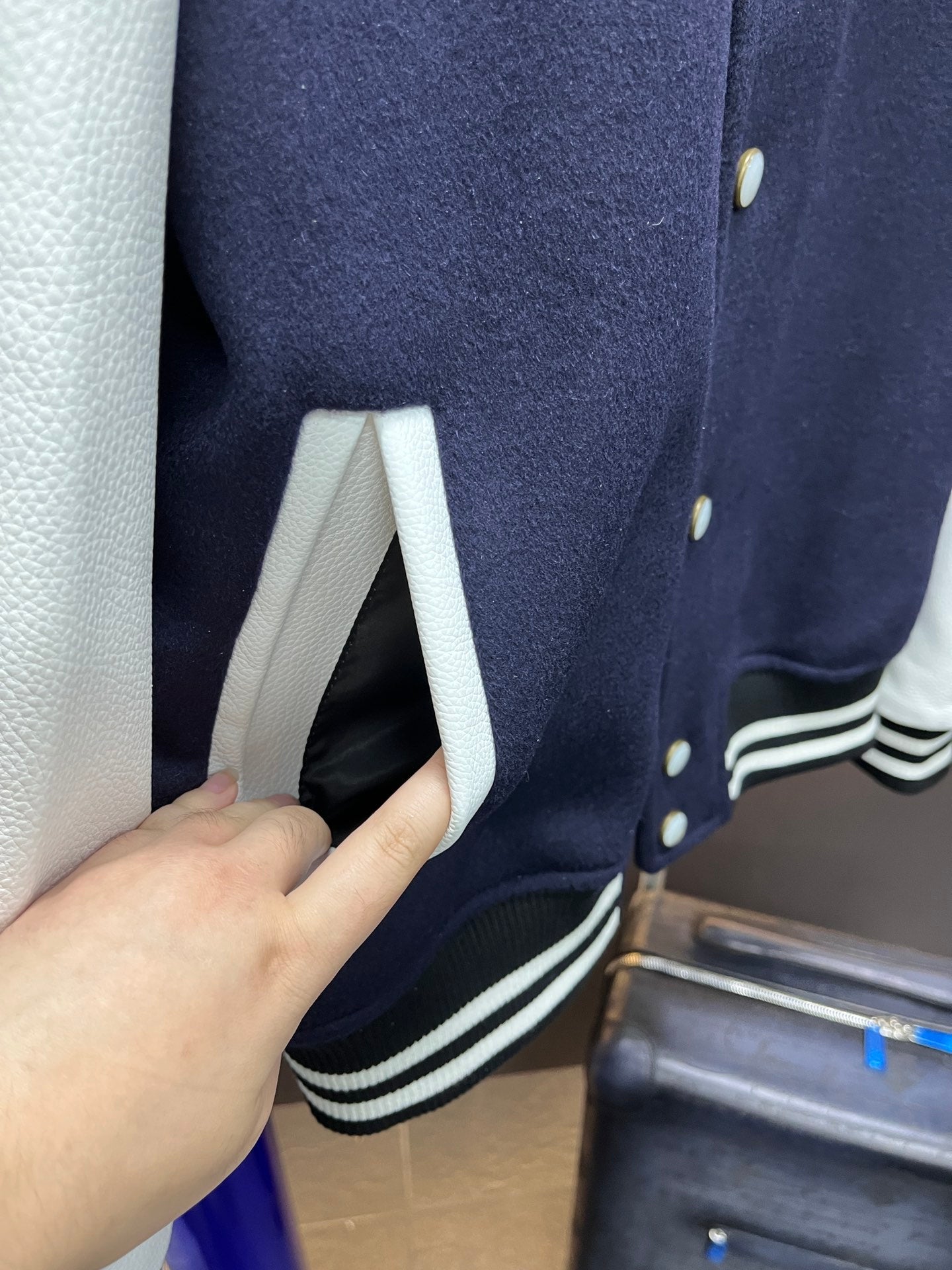Louis Vuitton Calfskin Varsity Jacket – Navy & White Seashell Edition For Sale