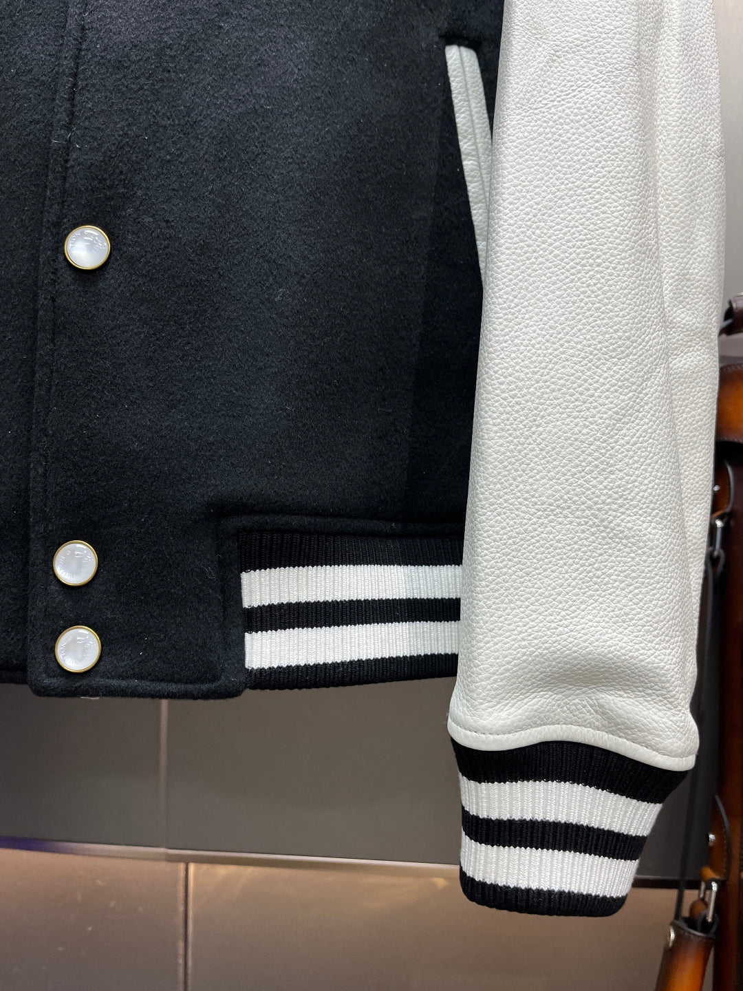 Louis Vuitton Signature Leather Varsity Jacket – Pale Pink / Black