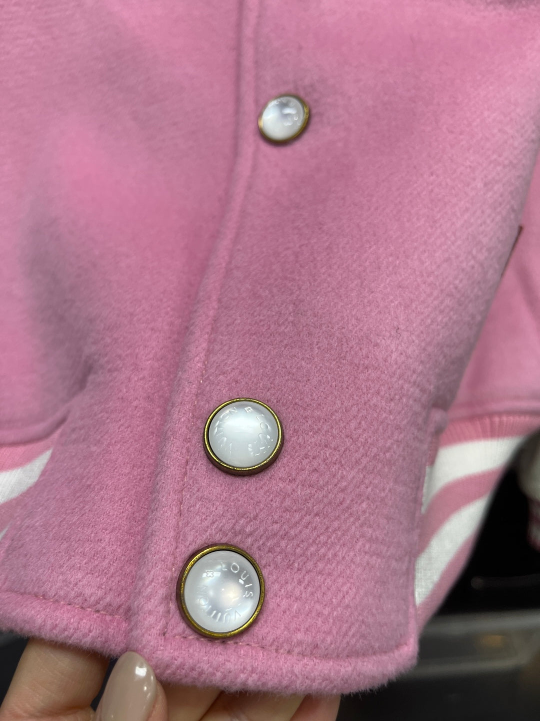 Louis Vuitton Signature Leather Varsity Jacket – Pale Pink / Black