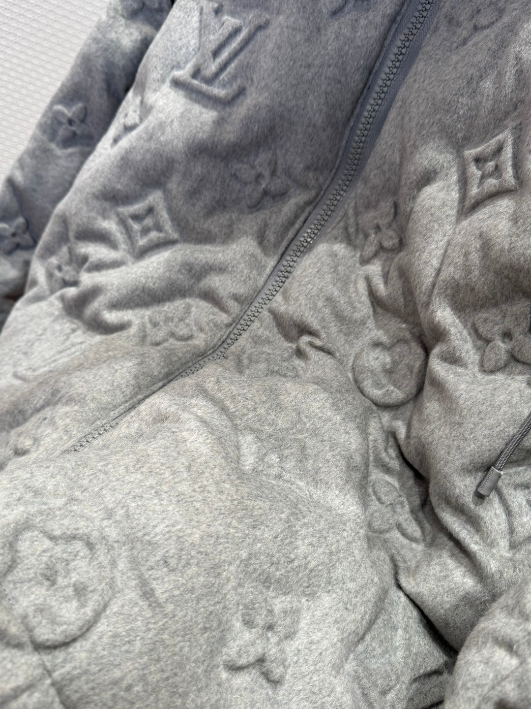 Louis Vuitton Show Full-Print Embossed Gray Logo Down  Winter Jacket