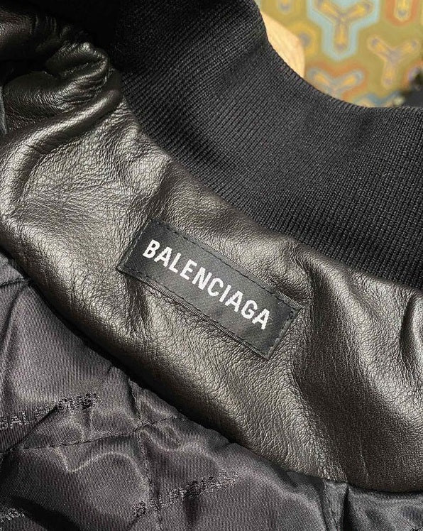 Balenciaga Men’s Basketball Series Bomber Leather Jacket – Black / White