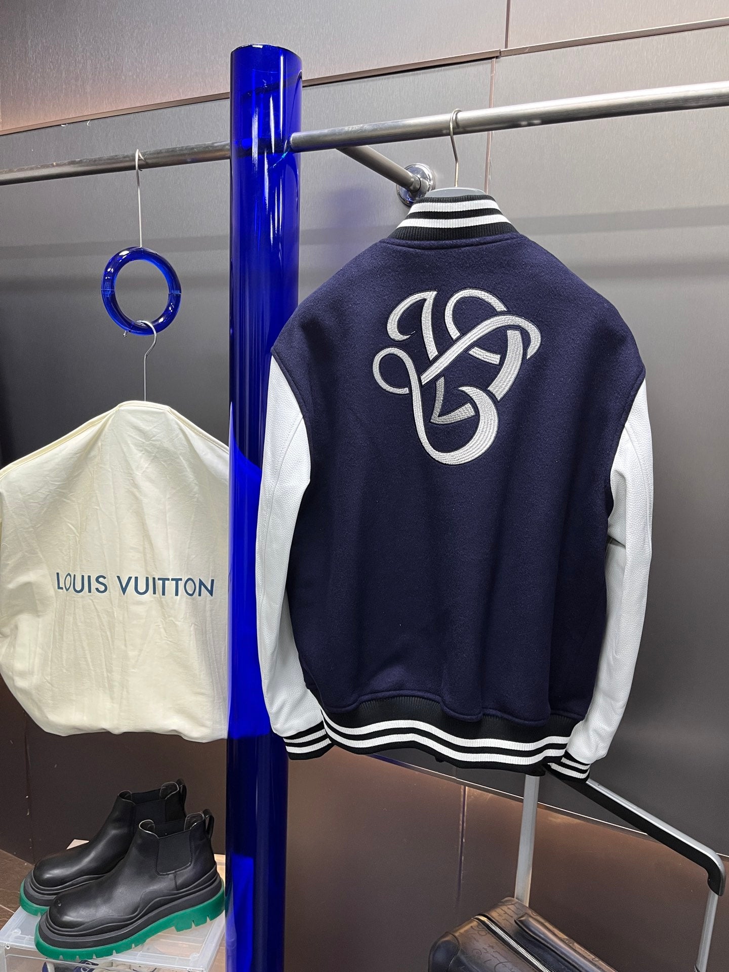 Louis Vuitton Calfskin Varsity Jacket – Navy & White Seashell Edition For Sale