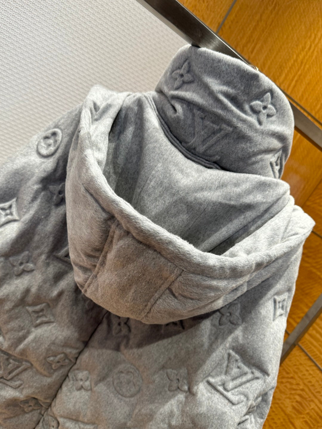 Louis Vuitton Show Full-Print Embossed Gray Logo Down  Winter Jacket