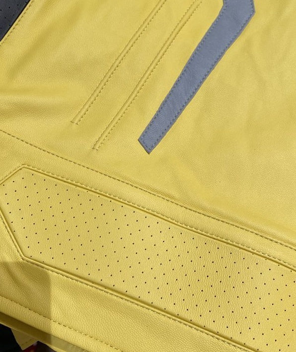 Balenciaga Racer Oversized Distressed Panelled Leather Jacket – Signal Yellow