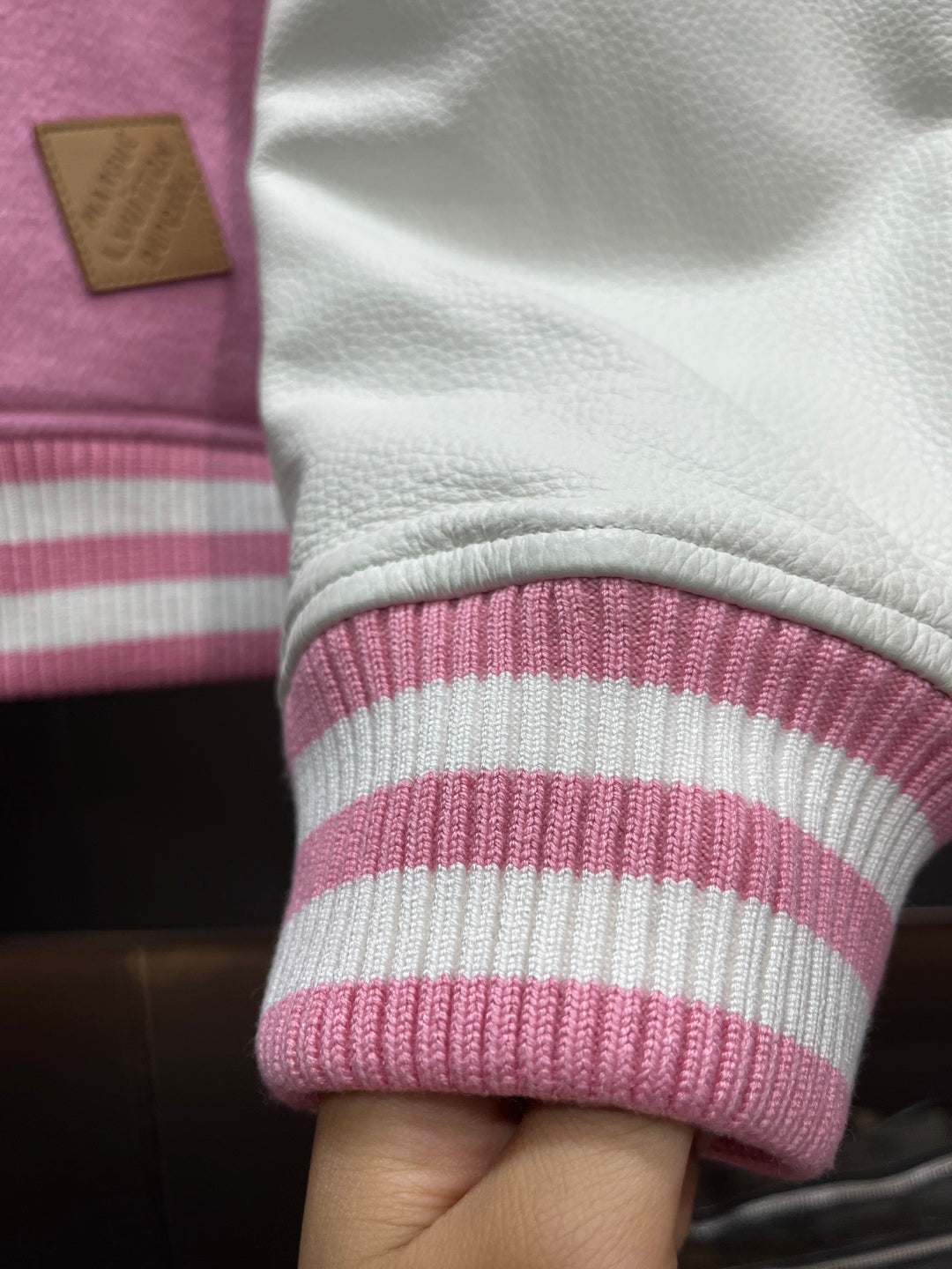 Louis Vuitton Signature Leather Varsity Jacket – Pale Pink / Black