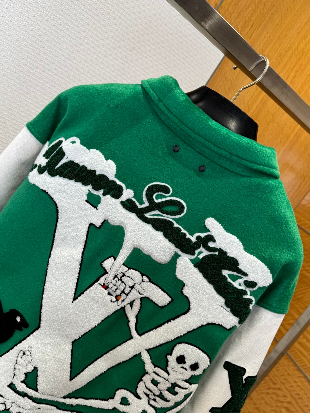 Louis Vuitton Virgil Abloh Green Varsity Leather Winter Jacket – Men’s FW21 For Sale