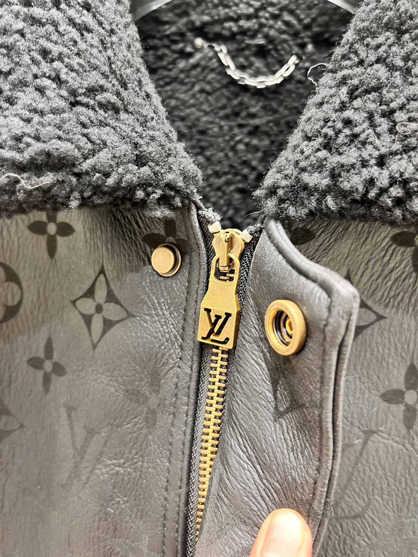 Louis Vuitton Black Full Monogram Shearling Leather Winter Jacket For Sale