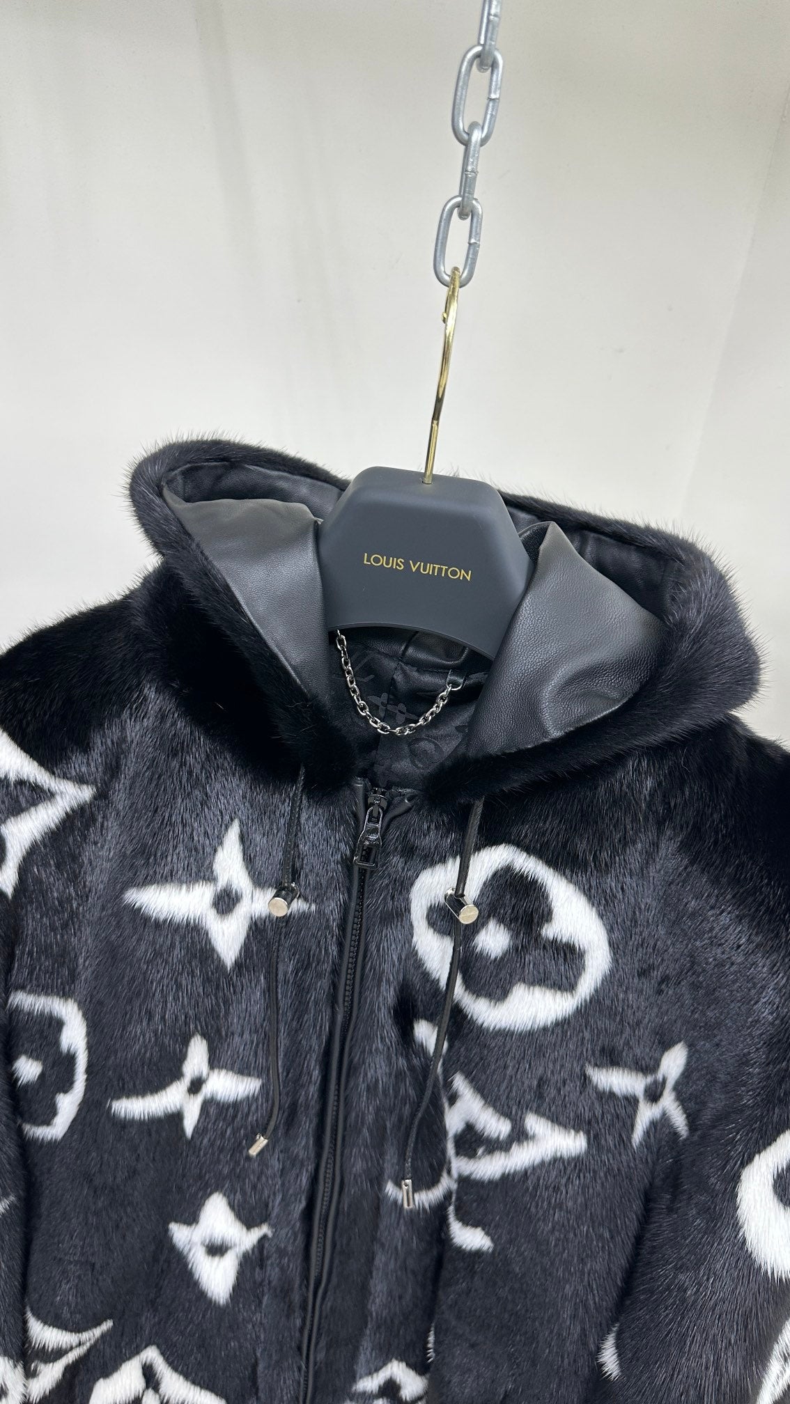 Louis Vuitton Monogram Mink Fur Zipped Hoodie Jacket For Sale