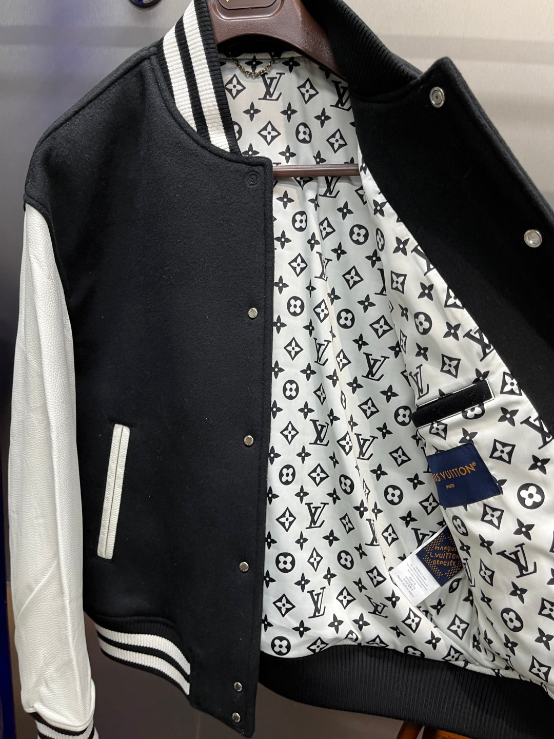 Louis Vuitton Signature Leather Varsity Jacket – Pale Pink / Black