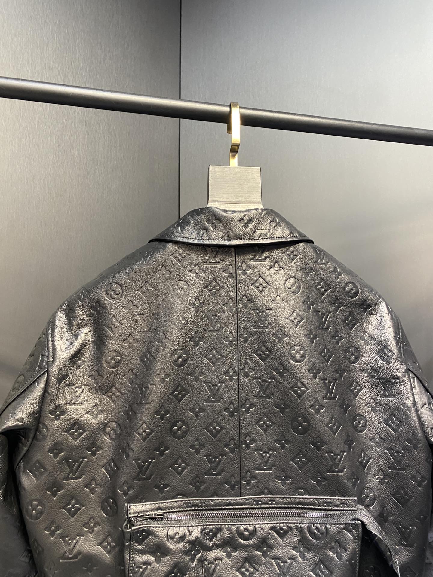 Louis Vuitton Monogram-Embossed Utility Leather Jacket – Black