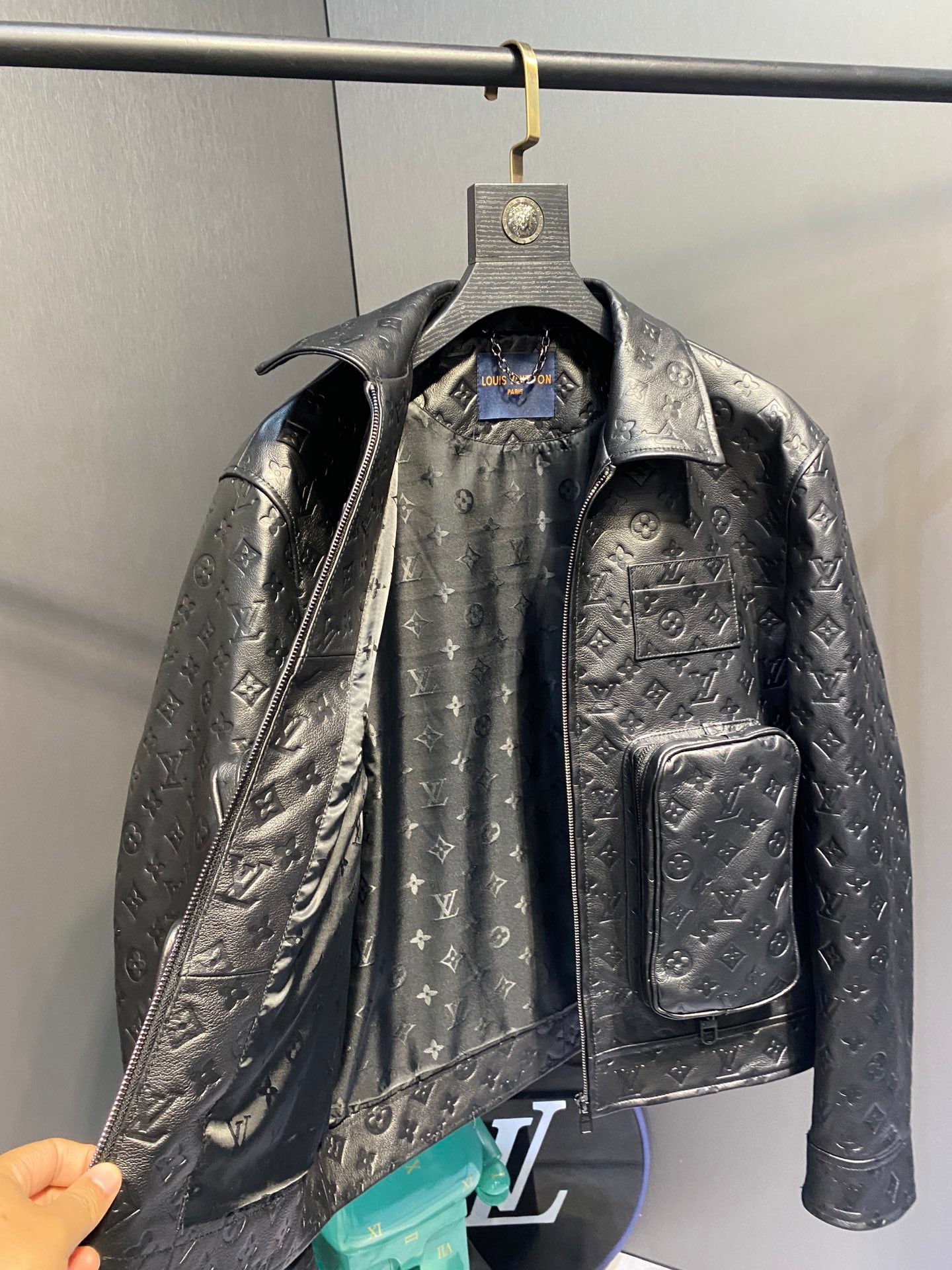 Louis Vuitton Monogram-Embossed Utility Leather Jacket – Black