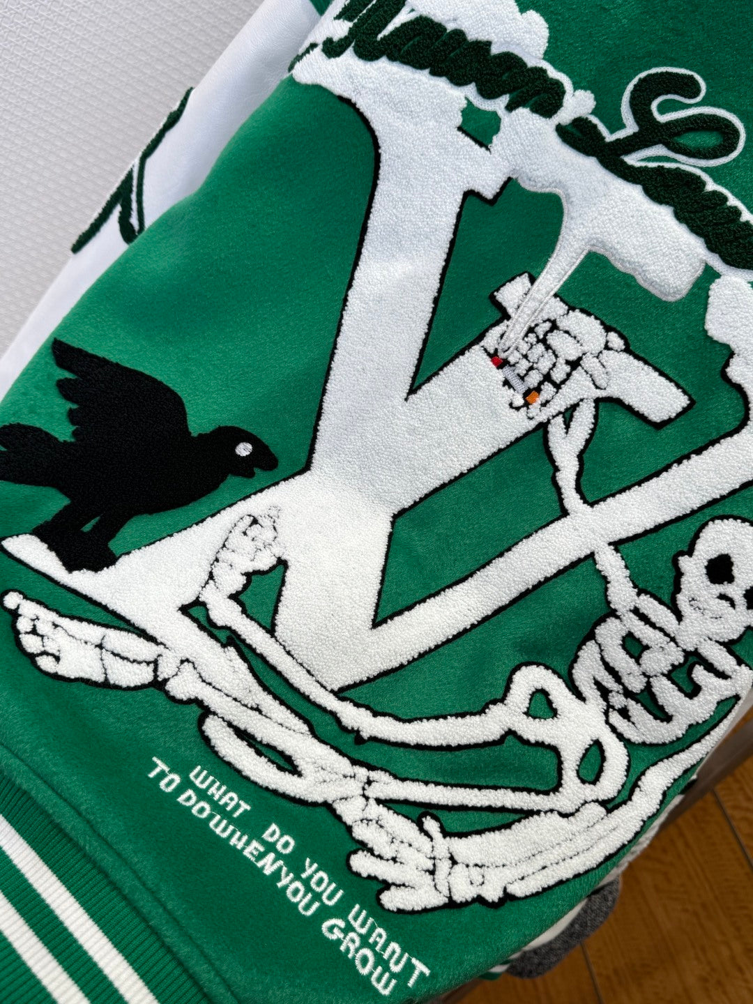 Louis Vuitton Virgil Abloh Green Varsity Leather Winter Jacket – Men’s FW21 For Sale