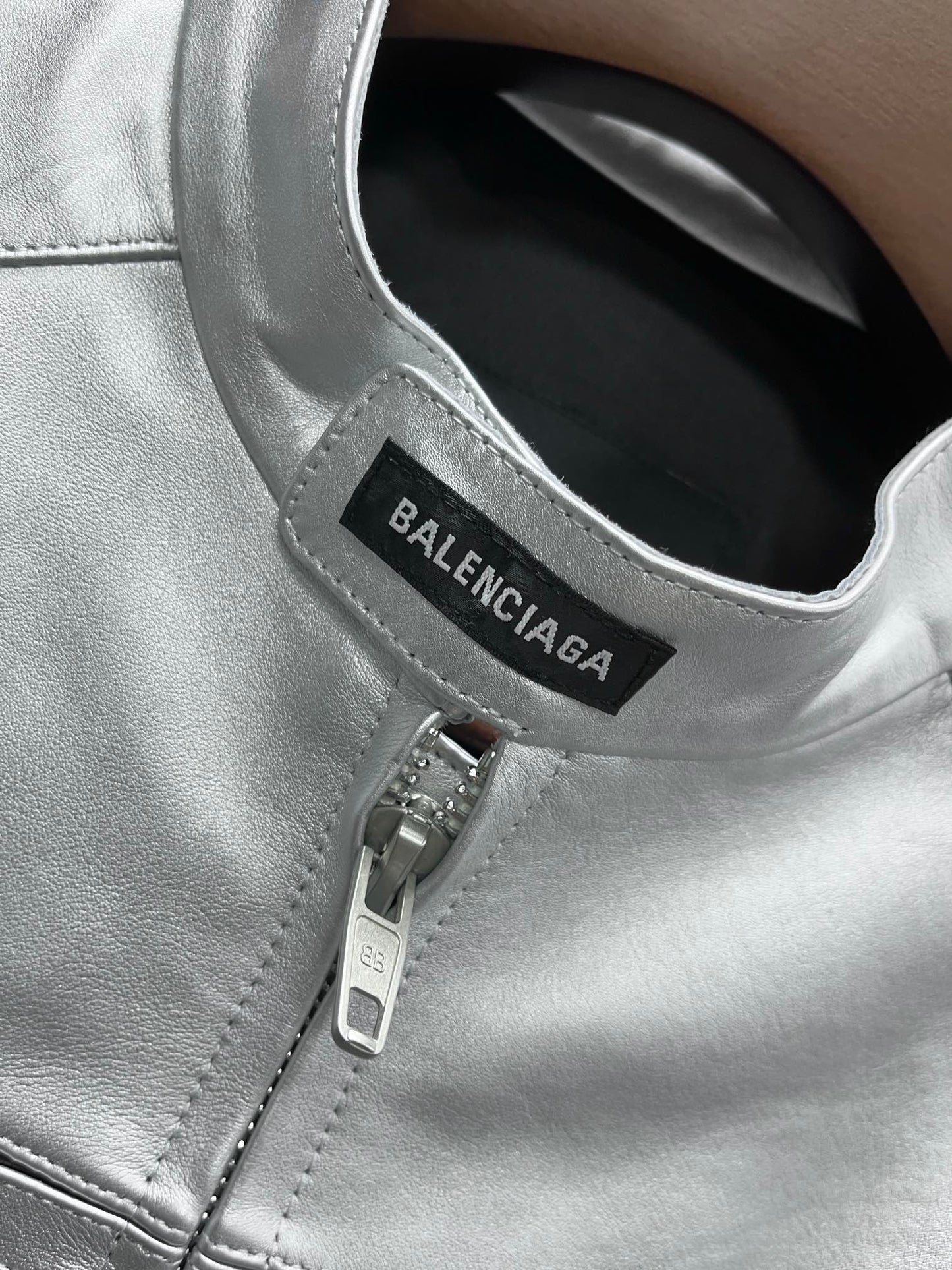 Balenciaga Oversized Leather Bikers Jacket – Silver