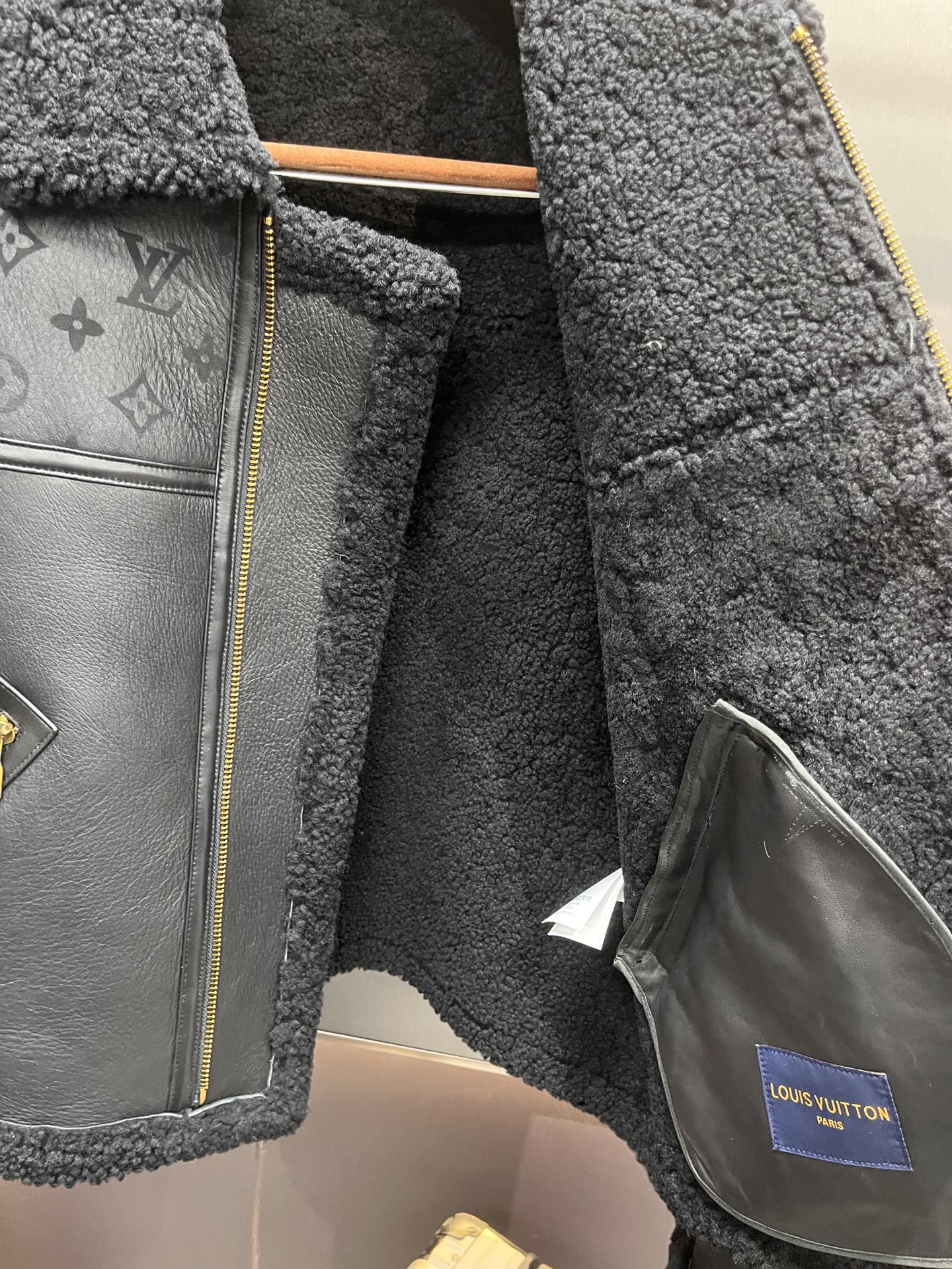 Louis Vuitton Black Monogram Shearling Leather Winter Jacket For Sale