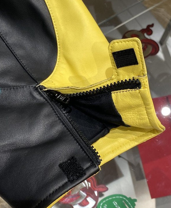 Balenciaga Racer Oversized Distressed Panelled Leather Jacket – Signal Yellow