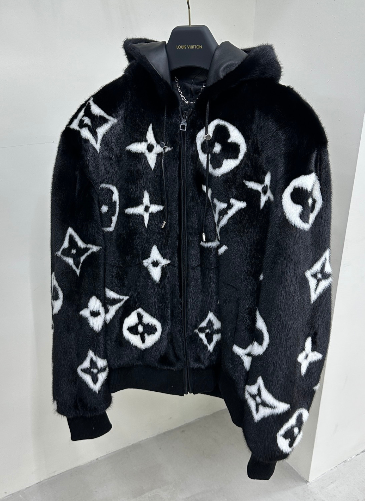 Louis Vuitton Monogram Mink Fur Zipped Hoodie Jacket For Sale